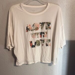 White Graphic Tee with Floral Print